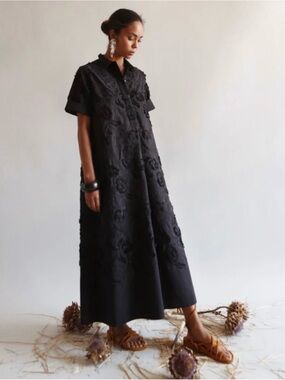 Psophia Black Embroidered Maxi Dress Dress Size Medium